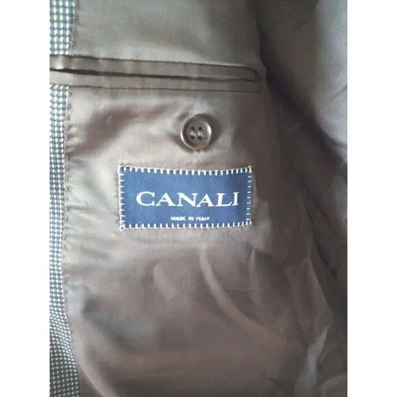CANALI Suit Jacket Mens Mustard Green Houndstooth‎ Plaid Cashmere Wool Silk